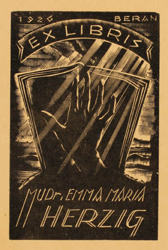 Exlibris by Jaro Beran from Czechoslovakia for Mud- Emma Mria Herzig - Book Hand(s) 