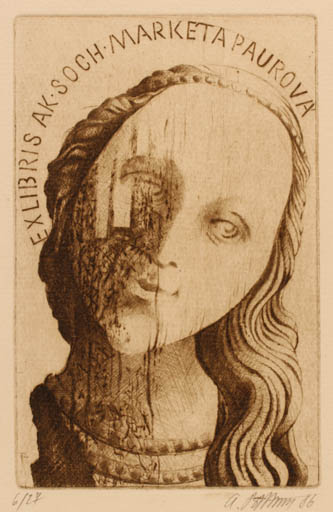 Exlibris by Alena Bilková from Czechoslovakia for Ak. Soch Paurova Marketa - Portrait 