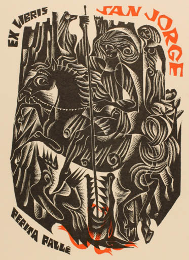 Exlibris by Anna Grmelova from Czech Republic for Pepita Palle - Horse Religion Sct.G. and the Dragon 