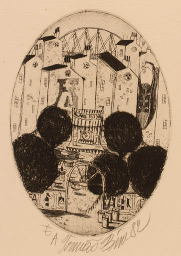 Exlibris by Thomas Bim from Czechoslovakia for Klaus Rödel - City 