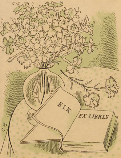 Exlibris by Cyril Bouda from Czechoslovakia for ? E.L.K. - Book Interior Flora 