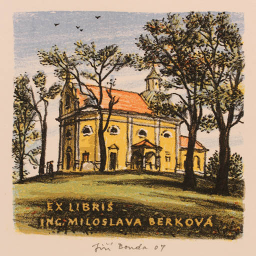 Exlibris by Jiri Bouda from Czech Republic for Ing. Miloslava Berková - Church Tree 