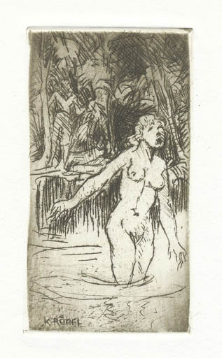 Exlibris by Rudolf Koch from Germany for Klaus Rödel - Woman Literature Nude 