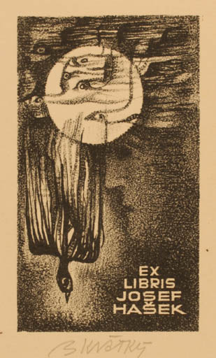 Exlibris by Bohumil Kratky from Czech Republic for Josef Hasek - Bird Bird Phoenix 