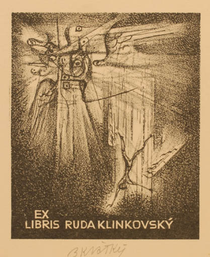 Exlibris by Bohumil Kratky from Czech Republic for Ruda Klinkovsky - Drama Bird 