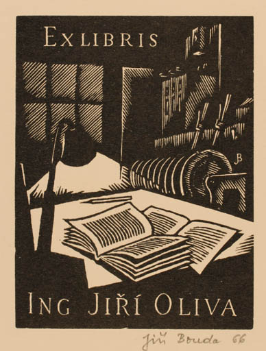 Exlibris by Jiri Bouda from Czech Republic for Ing. Jiri Oliva - Book Interior Train 