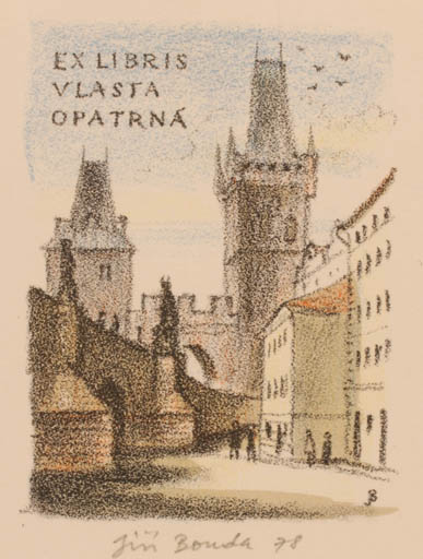 Exlibris by Jiri Bouda from Czech Republic for Vlasta Opatrna - City 