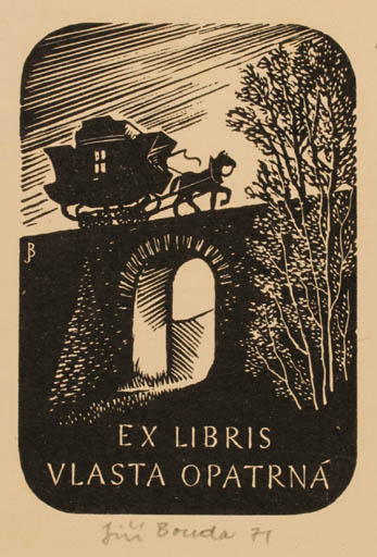 Exlibris by Jiri Bouda from Czech Republic for Vlasta Opatrna - Horse Tree 