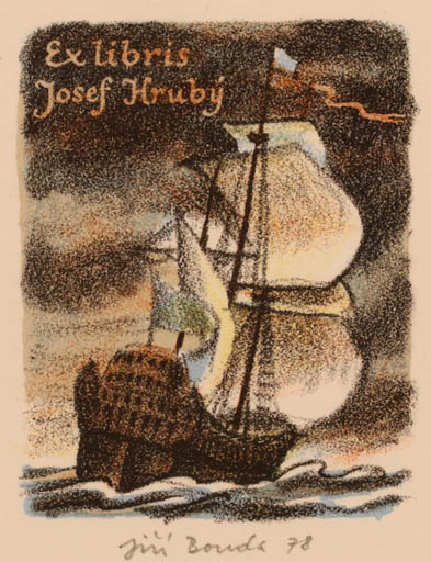 Exlibris by Jiri Bouda from Czechoslovakia for Josef Hrubý - Maritime Ship/Boat 