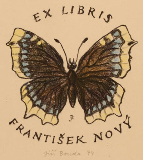 Exlibris by Jiri Bouda from Czechoslovakia for Frantisék Nový - Butterfly 