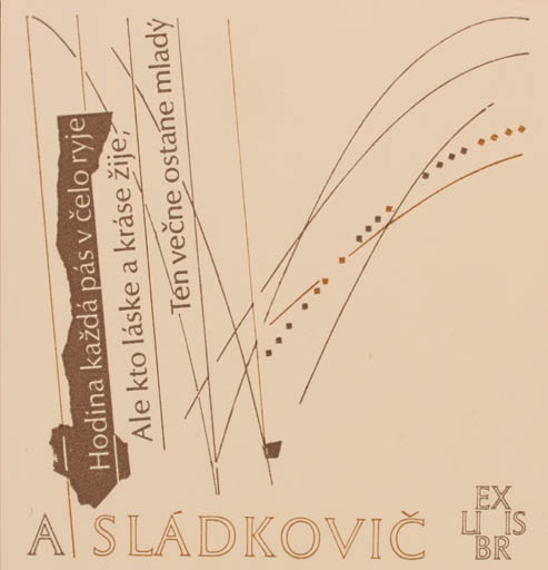 Exlibris by Martin Robert Broz from Czechoslovakia for A Sládkovic - Abstract Text/Writing 