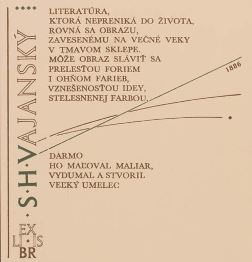 Exlibris by Martin Robert Broz from Czechoslovakia for S.H. Vajanský - Text/Writing 