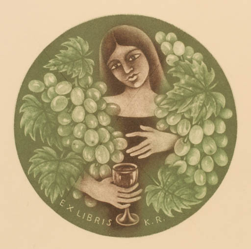 Exlibris by Jana Capkova from Czech Republic for ? K.R. - Fruit Woman Wine 