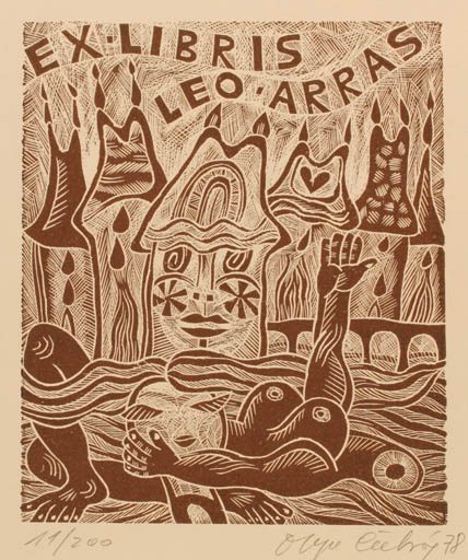 Exlibris by Olga Cechova from Czechoslovakia for Leo Arras - Surrealism 