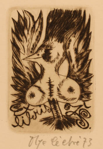 Exlibris by Olga Cechova from Czechoslovakia for ? ? - Bird 