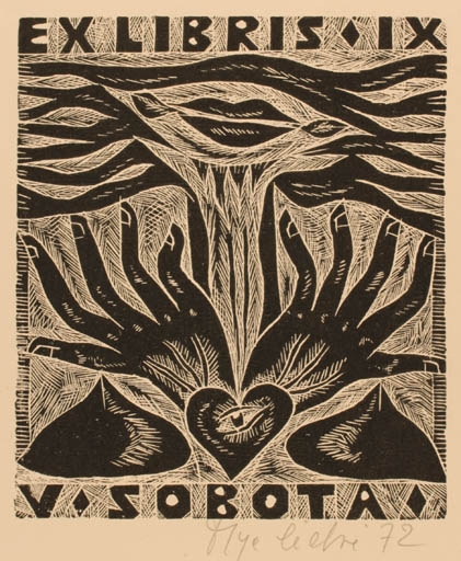 Exlibris by Olga Cechova from Czechoslovakia for Vlastimil Sobota - Abstract Hand(s) 