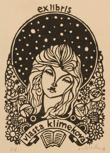 Exlibris by Viktor Chrenko from Czechoslovakia for Vlasta Klimeková - Woman Portrait 