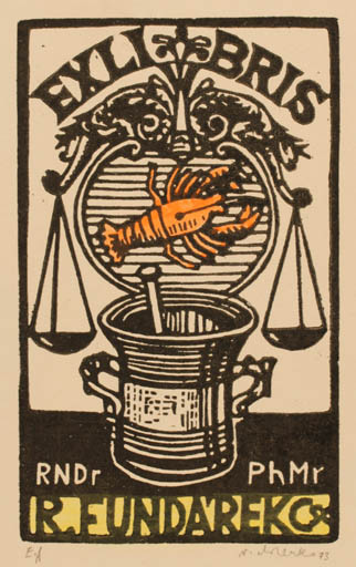 Exlibris by Viktor Chrenko from Czechoslovakia for R Fundárekc - Pharmacy 