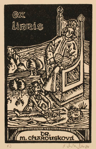 Exlibris by Viktor Chrenko from Czechoslovakia for M Charousková - Pharmacy Medicine 