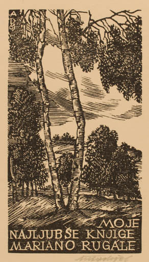 Exlibris by Antonin Dolezal from Czechoslovakia for Mariano Rugale - Scenery/Landscape Forest Tree 