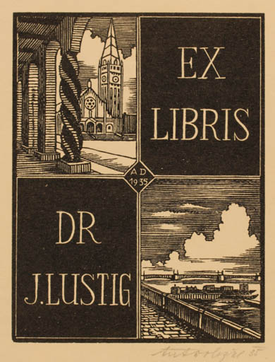 Exlibris by Antonin Dolezal from Czechoslovakia for Dr. Istvan Lustig - Castle/Palace 