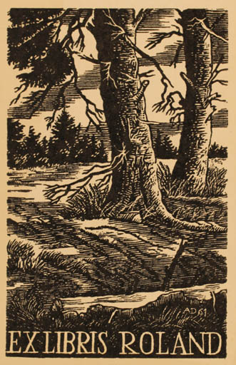 Exlibris by Antonin Dolezal from Czechoslovakia for Roland Johannson - Scenery/Landscape Forest Tree 