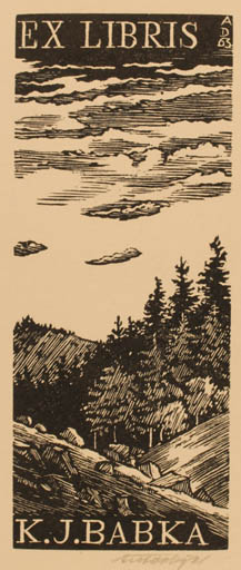 Exlibris by Antonin Dolezal from Czechoslovakia for K.J. Babka - Scenery/Landscape Forest 