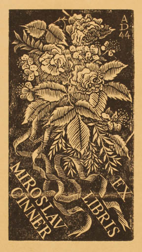 Exlibris by Antonin Dolezal from Czechoslovakia for Miroslav Cinner - Flower Flora 