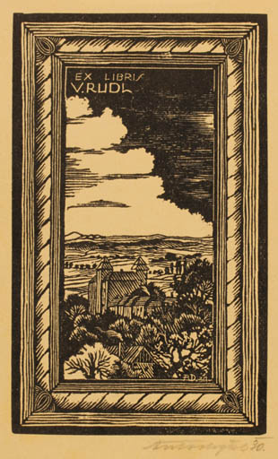 Exlibris by Antonin Dolezal from Czechoslovakia for Vaclav Rudl - Scenery/Landscape 