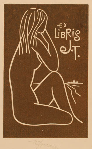 Exlibris by Karel Fiala from Czechoslovakia for ? J.T. - Woman Nude 