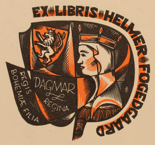 Exlibris by Dr. Otakar Marik from Czechoslovakia for Helmer Fogedgaard - Woman Regent/royalty 