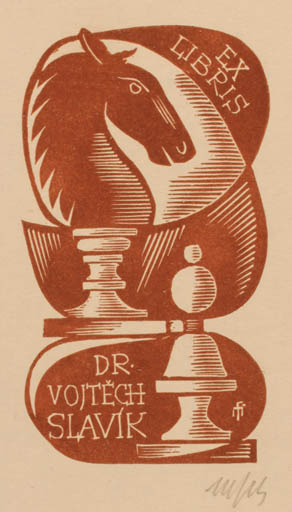 Exlibris by Dr. Otakar Marik from Czechoslovakia for Vojtech Slavik - Sport/game 