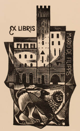 Exlibris by Dr. Otakar Marik from Czechoslovakia for Mario de Filippis - Architecture Fauna 