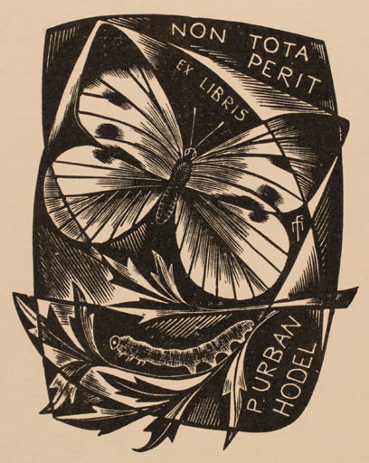 Exlibris by Dr. Otakar Marik from Czechoslovakia for Pater Urban Hodel - Insect Butterfly 