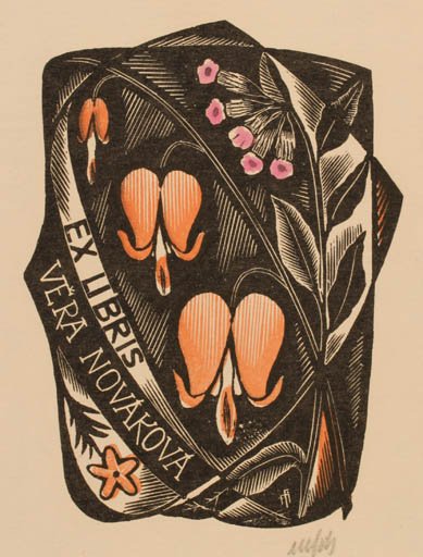 Exlibris by Dr. Otakar Marik from Czechoslovakia for Vera Novakova - Flower Flora 