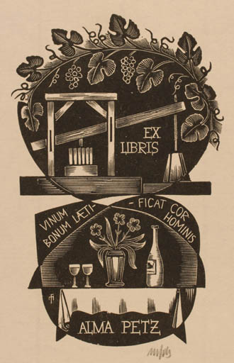 Exlibris by Dr. Otakar Marik from Czechoslovakia for Alma Petz - Fruit Wine 