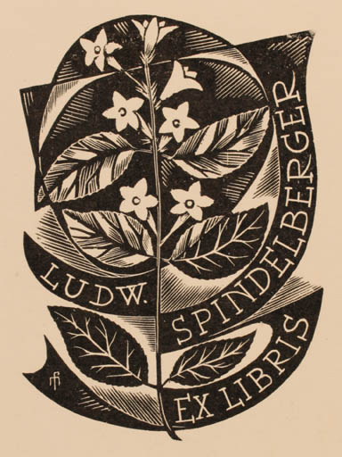 Exlibris by Dr. Otakar Marik from Czechoslovakia for Ludwig Spindelberger - Flower Flora 