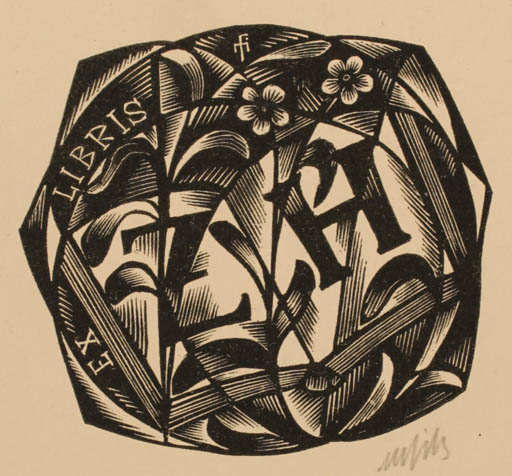 Exlibris by Dr. Otakar Marik from Czechoslovakia for ? Z. H. - Flower Flora Monogram 