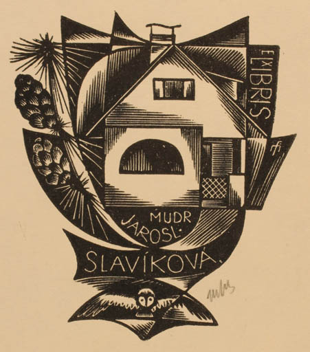 Exlibris by Dr. Otakar Marik from Czechoslovakia for Mudr. Jaroslav Slavikova - Architecture Owl 