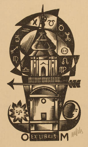 Exlibris by Dr. Otakar Marik from Czechoslovakia for ? O.M - Cosmos 