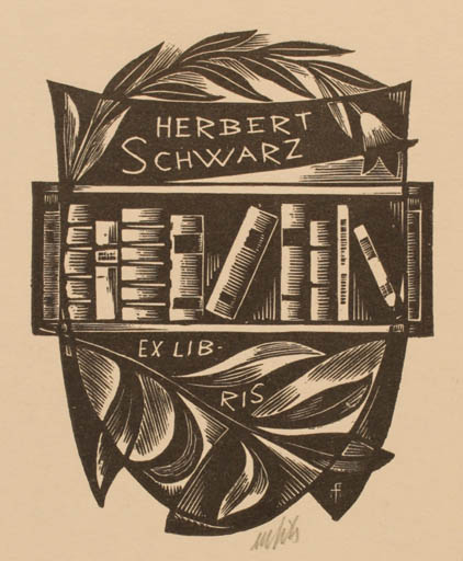 Exlibris by Dr. Otakar Marik from Czechoslovakia for Herbert Schwarz - Book 