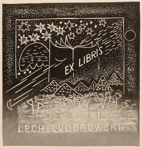 Exlibris by Jana Krejcova from Czech Republic for Lech Ludorowski - Book Cosmos Scenery/Landscape 