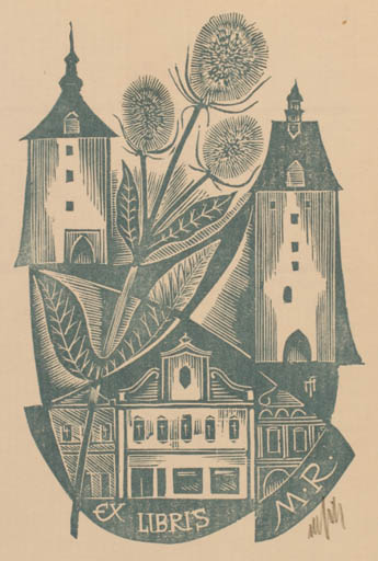 Exlibris by Dr. Otakar Marik from Czechoslovakia for ? M.R. - Architecture 