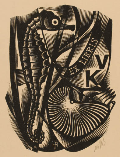 Exlibris by Dr. Otakar Marik from Czechoslovakia for ? K.V. - Fauna Maritime 