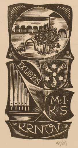 Exlibris by Dr. Otakar Marik from Czechoslovakia for ? K. S. - Architecture Music 