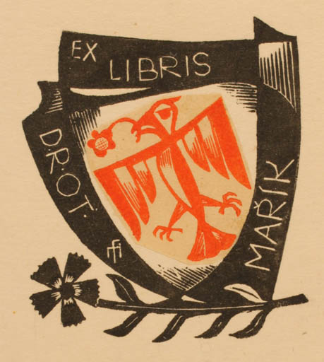 Exlibris by Dr. Otakar Marik from Czechoslovakia for Dr. Otakar Marik - Flower Flora Bird 