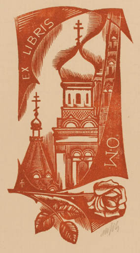 Exlibris by Dr. Otakar Marik from Czechoslovakia for ? O.M - Flower Flora Church 