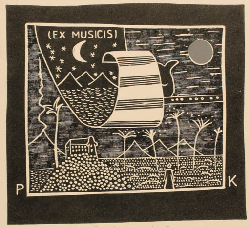 Exlibris by Jana Krejcova from Czech Republic for ? P. K. - Scenery/Landscape Music 