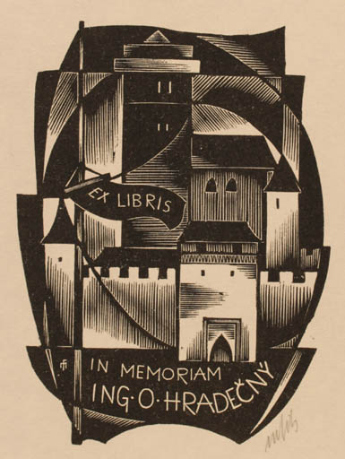 Exlibris by Dr. Otakar Marik from Czechoslovakia for Ing. Otakar Hradecny - Castle/Palace 