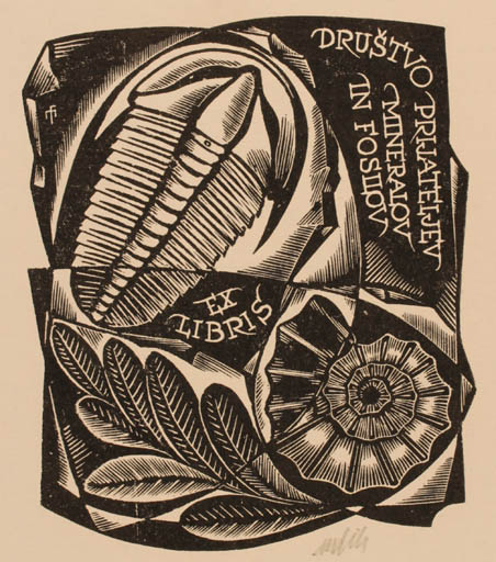 Exlibris by Dr. Otakar Marik from Czechoslovakia for ? Drustvo Prijateljev Mineralov - Fauna Maritime 